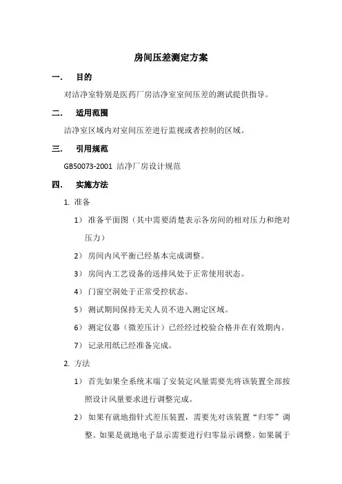 房间压差测试方案