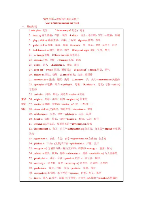 2020学年人教版高中英语必修三Unit1知识点归纳总结