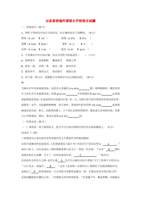 山东省济南外国语小升初语文试题2