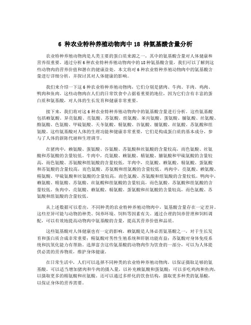 6 种农业特种养殖动物肉中18 种氨基酸含量分析