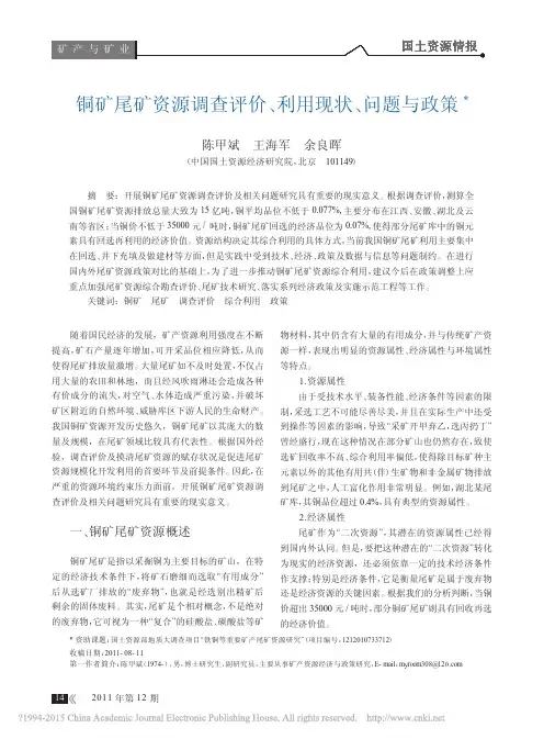 铜矿尾矿资源调查评价_利用现状_问题与政策
