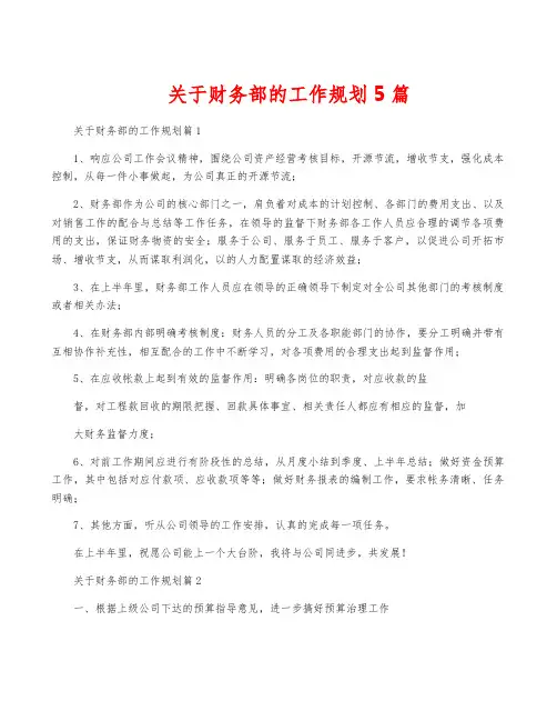 关于财务部的工作规划5篇