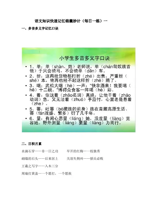 最强大脑记忆 语文知识快速记忆锦囊妙计1
