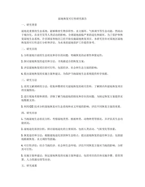 湿地恢复可行性研究报告