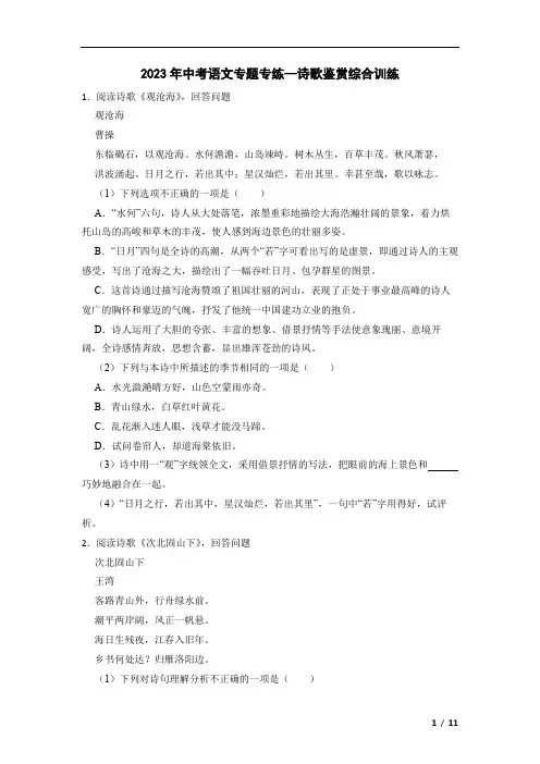 最新中考语文专题复习：诗歌鉴赏综合训练