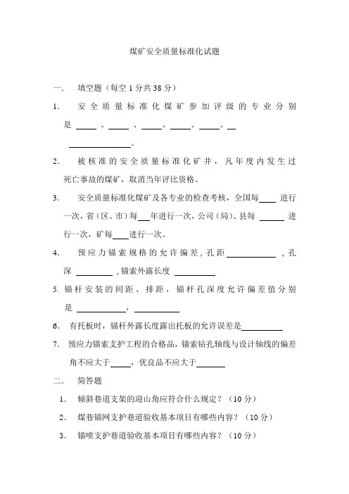 煤矿安全质量标准化试题