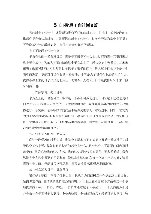 员工下阶段工作计划8篇