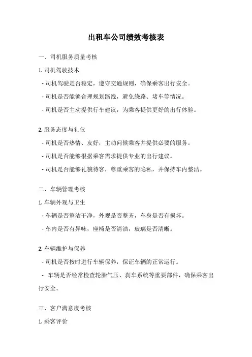 出租车公司绩效考核表