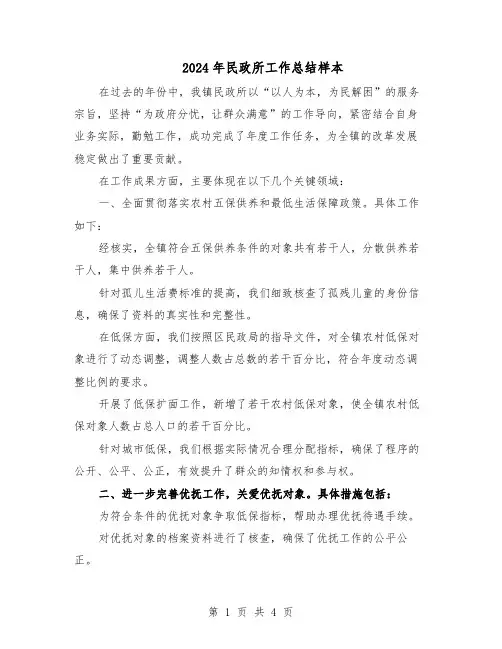 2024年民政所工作总结样本（二篇）