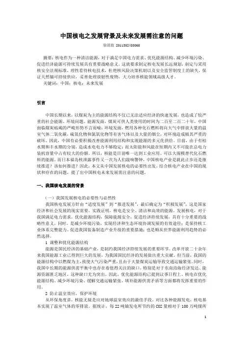 中国核电之发展背景及未来发展需注意的问题