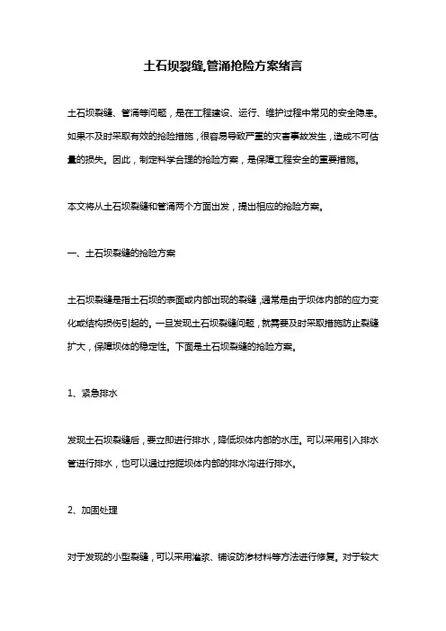 土石坝裂缝,管涌抢险方案绪言
