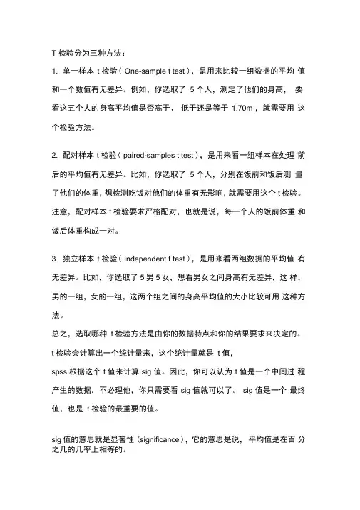 完整版T检验分为三种方法