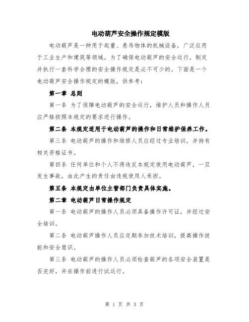电动葫芦安全操作规定模版