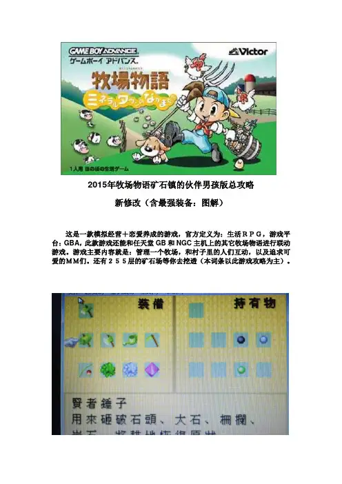 2015年牧场物语矿石镇的伙伴男孩版总攻略 新修改(含最强装备)