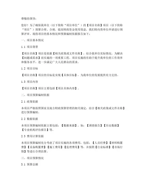预算评审申请书模板范文