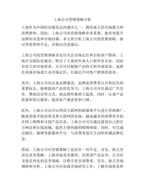上海公司营销策略分析
