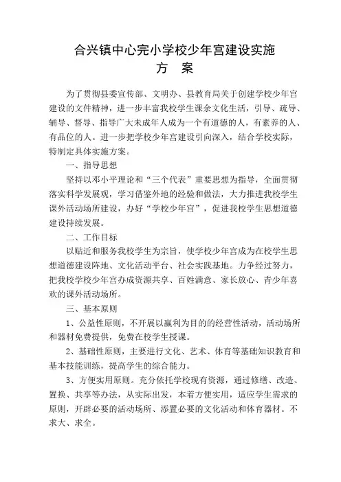 小学少年宫实施方案