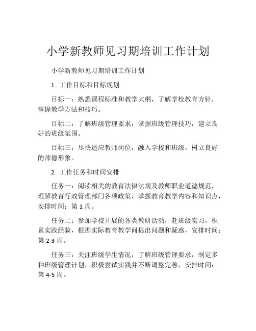 小学新教师见习期培训工作计划