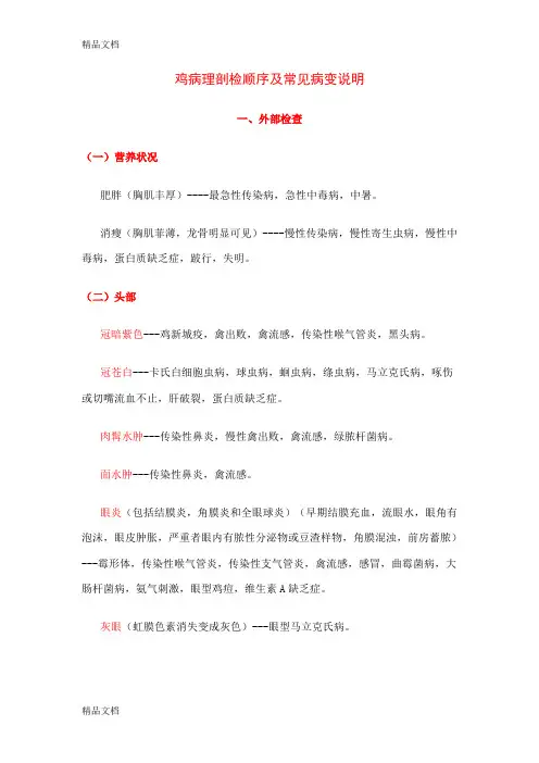 (整理)鸡病理剖检顺序及常见病变说明