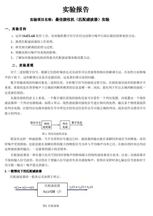 最佳接收机(匹配滤波器)实验报告