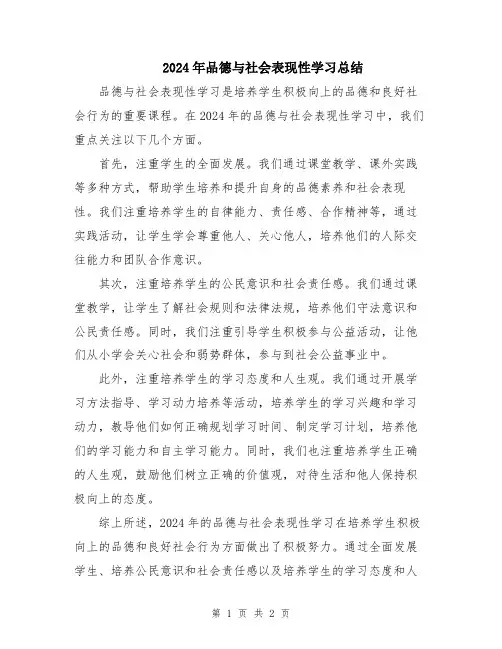 2024年品德与社会表现性学习总结