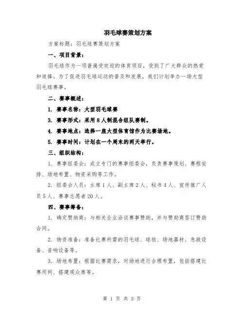 羽毛球赛策划方案