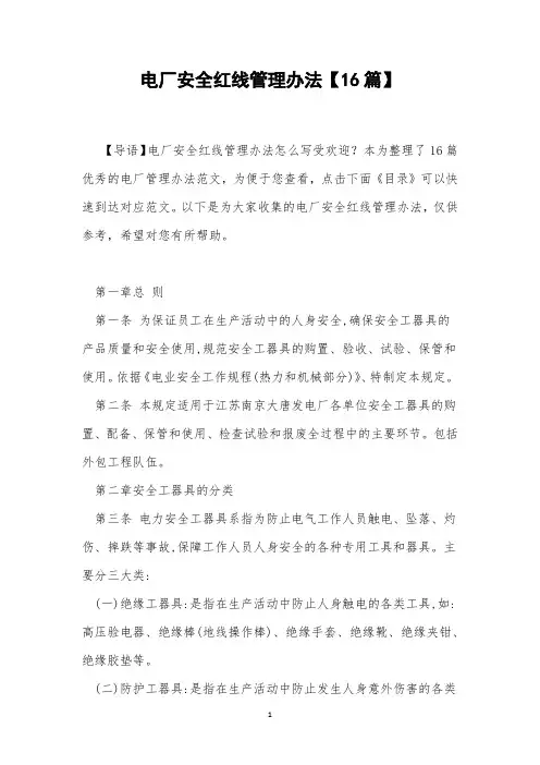 电厂安全红线管理办法【16篇】