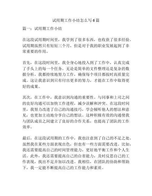 试用期工作小结怎么写6篇