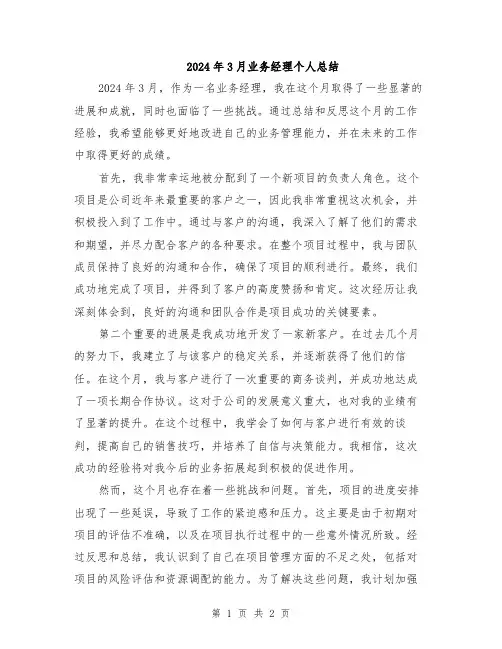 2024年3月业务经理个人总结
