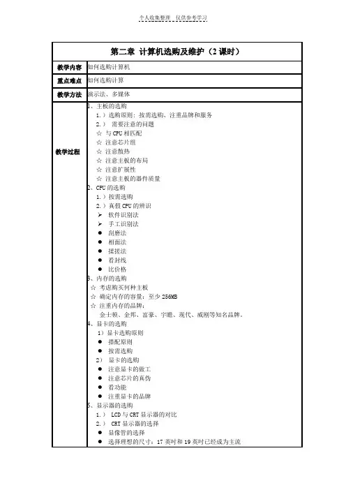计算机选购及维护(2课时)