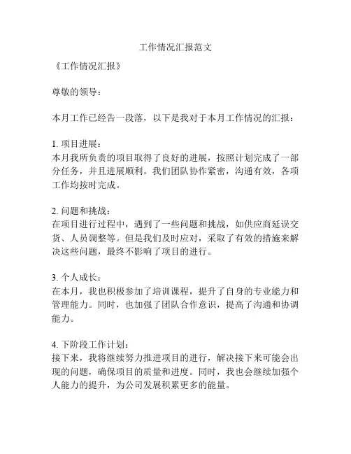 工作情况汇报范文