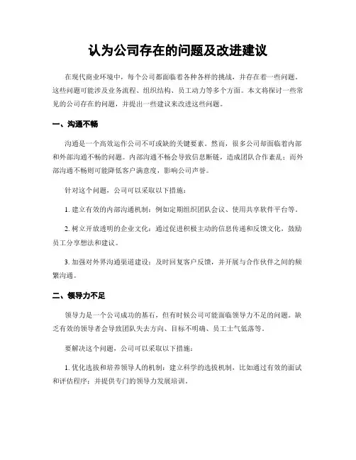 认为公司存在的问题及改进建议