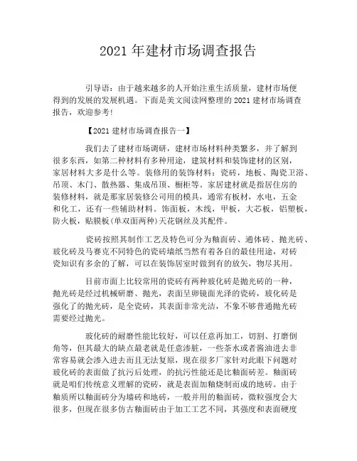 2021年建材市场调查报告