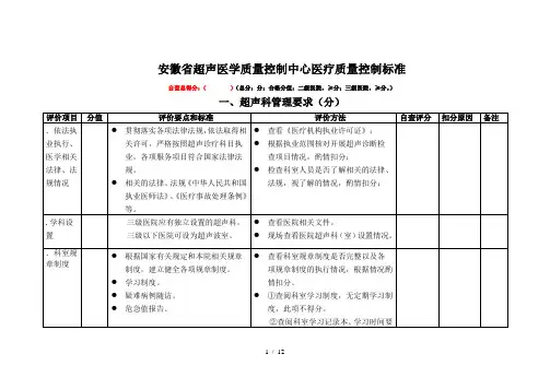 安徽省超声医学质量控制中心医疗质量控制标准