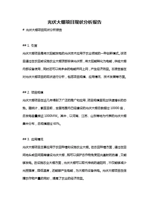 光伏大棚项目现状分析报告
