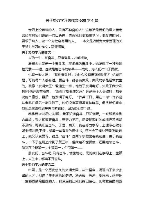 关于努力学习的作文600字4篇