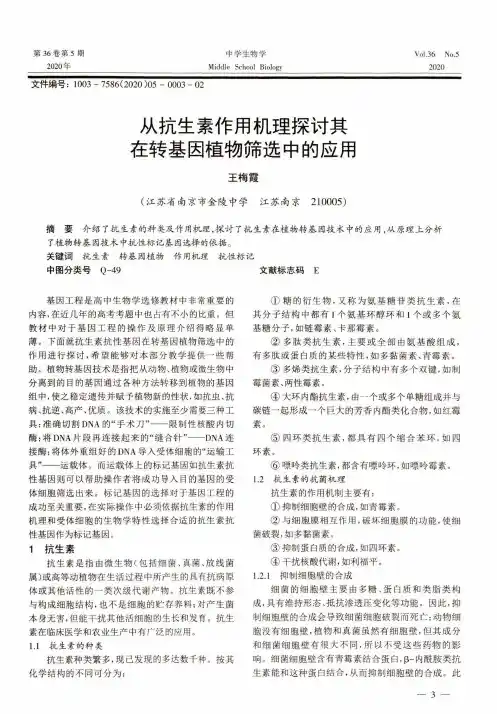 从抗生素作用机理探讨其在转基因植物筛选中的应用