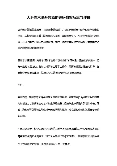 大班美术张开想象的翅膀教案反思与评价