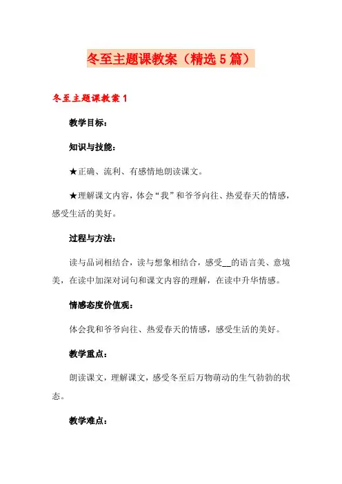 冬至主题课教案(精选5篇)