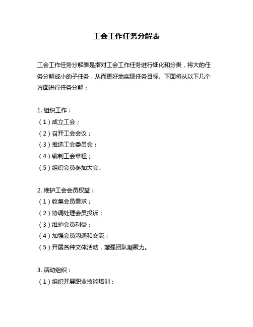 工会工作任务分解表