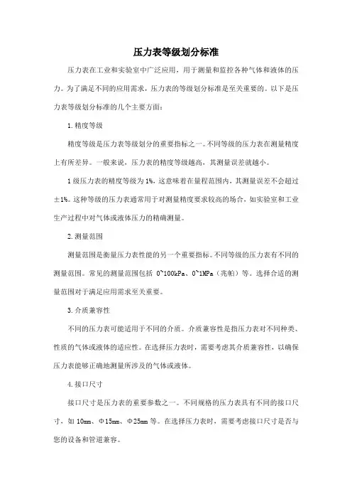 压力表等级划分标准