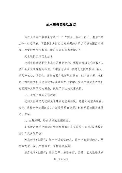 武术进校园活动总结