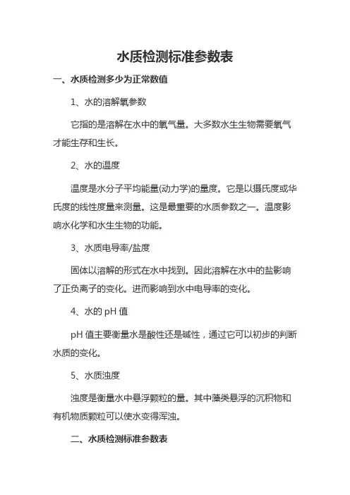 水质检测标准参数表