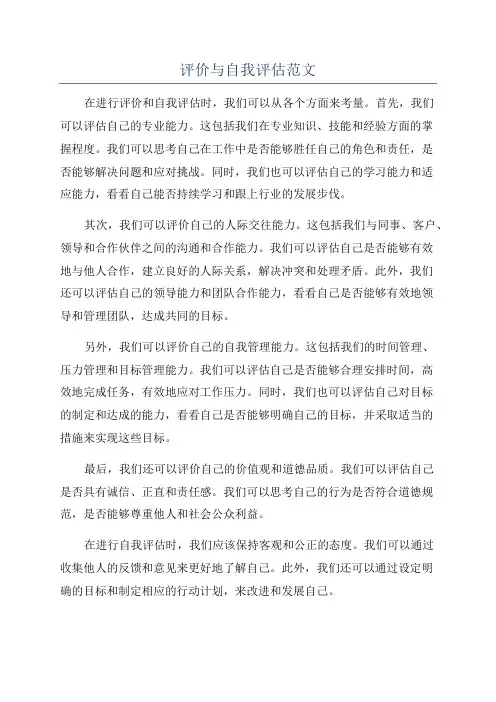 评价与自我评估范文