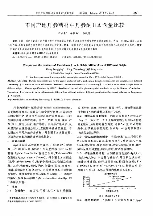 不同产地丹参药材中丹参酮ⅡA含量比较