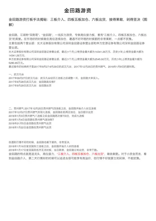 金田路游资——精选推荐