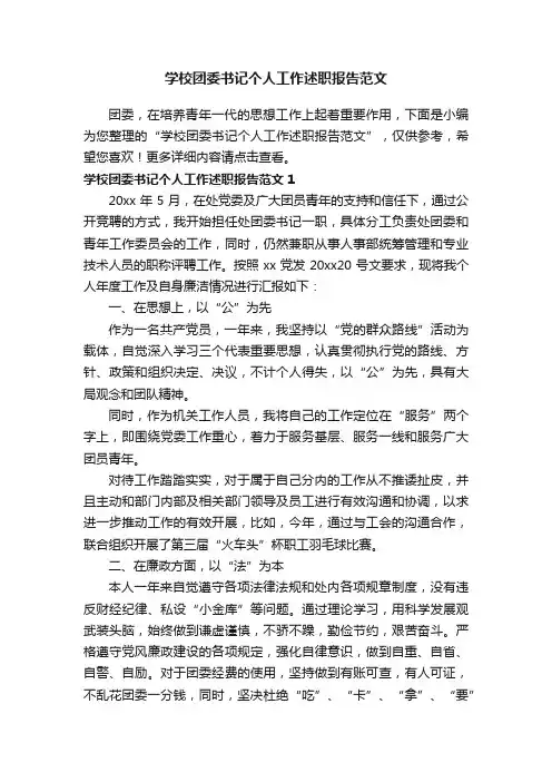 学校团委书记个人工作述职报告范文