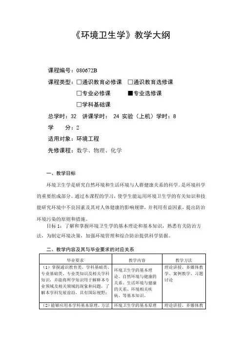 环境卫生学-教学大纲