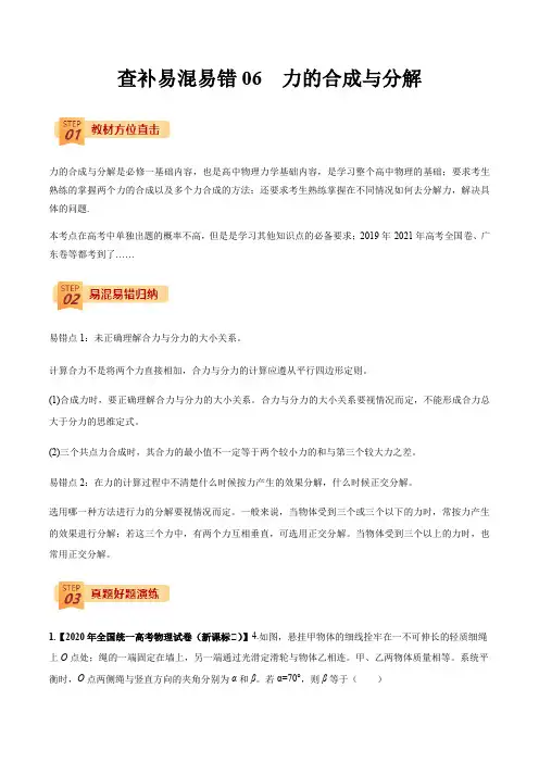 查补易混易错06  力的合成与分解(解析版)