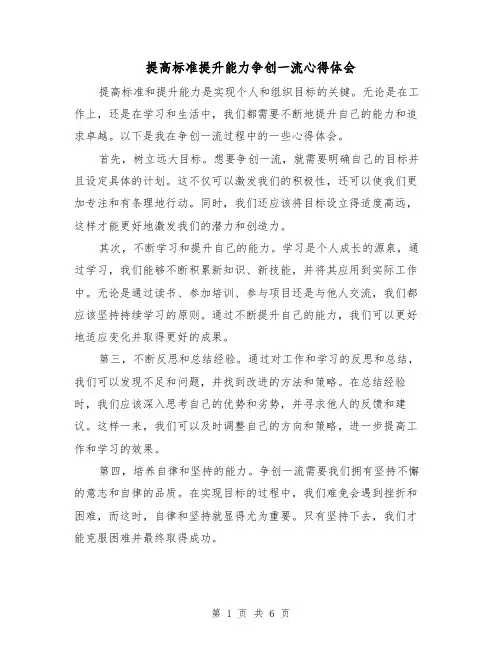提高标准提升能力争创一流心得体会（三篇）
